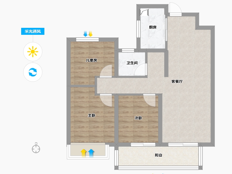 湖北省-荆州市-阳光城文澜公馆-84.00-户型库-采光通风