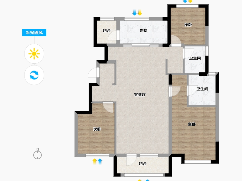 山东省-烟台市-南山嘉园-107.00-户型库-采光通风