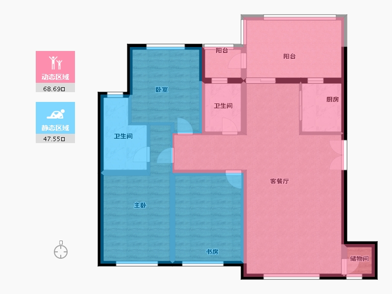 黑龙江省-佳木斯市-阳光水岸小区-103.67-户型库-动静分区