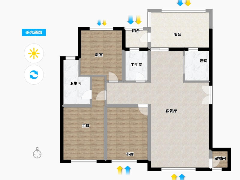 黑龙江省-佳木斯市-阳光水岸小区-103.67-户型库-采光通风