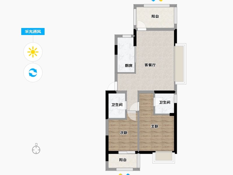 江苏省-苏州市-禧悦棠礼花园-74.00-户型库-采光通风