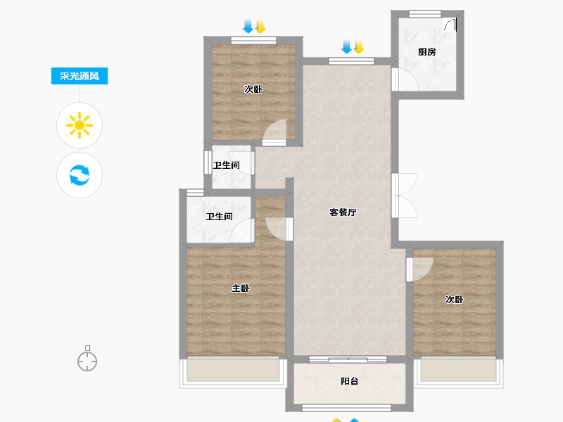 河北省-衡水市-中通御府-90.00-户型库-采光通风