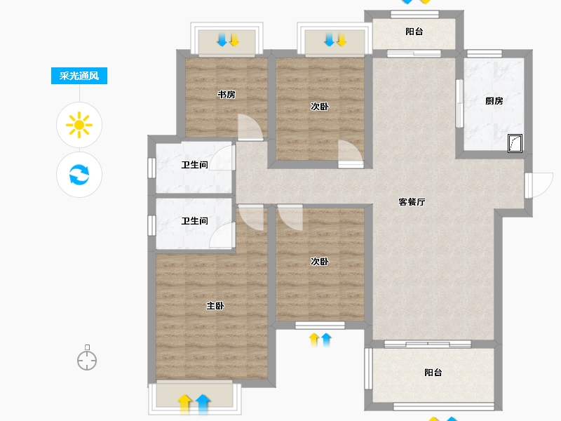 湖南省-长沙市-北辰中央公园·慧辰园-100.00-户型库-采光通风