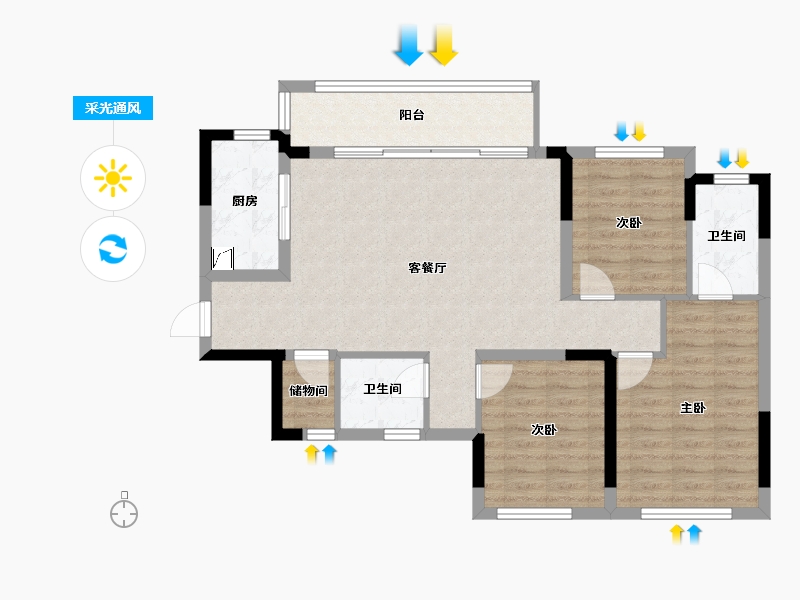 四川省-成都市-东原华宇印江澜-88.00-户型库-采光通风