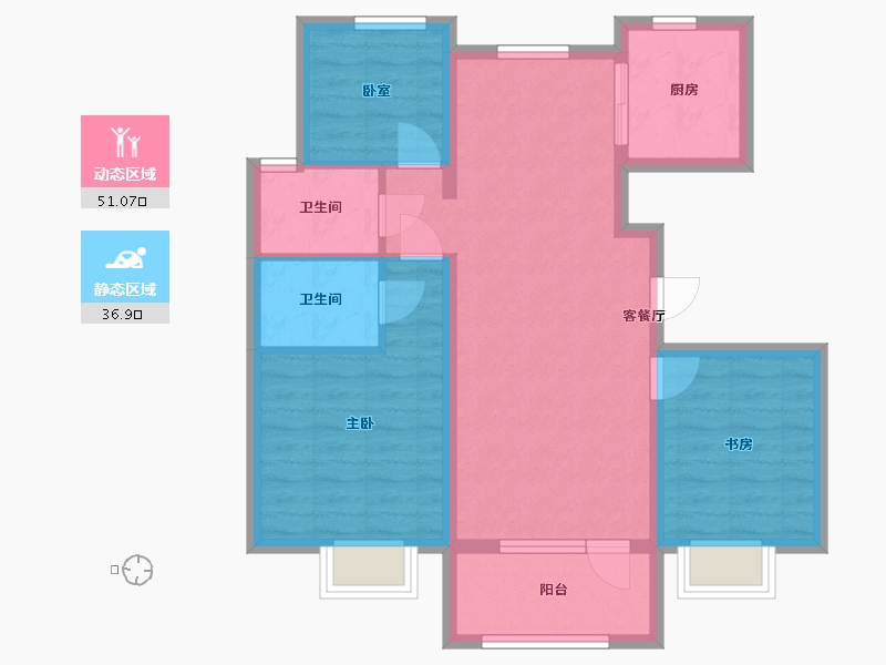 辽宁省-沈阳市-中国铁建·御水澜湾-84.00-户型库-动静分区