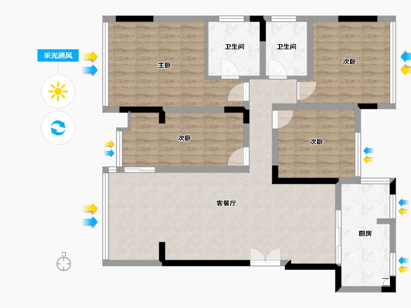 重庆-重庆市-海棠湾-112.00-户型库-采光通风