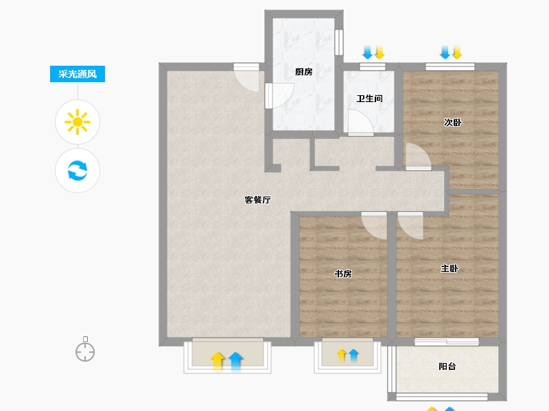 山西省-晋中市-宜家花苑-85.00-户型库-采光通风