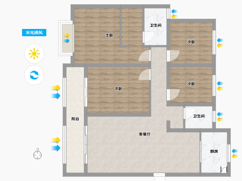 山东省-菏泽市-菏泽花都国际-123.00-户型库-采光通风