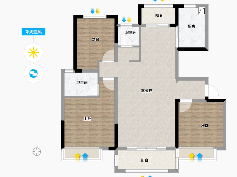 河南省-濮阳市-冶都春天里-105.00-户型库-采光通风