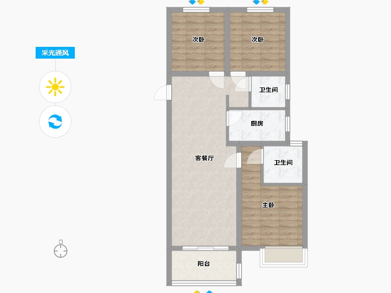 河南省-郑州市-绿都澜湾-85.00-户型库-采光通风