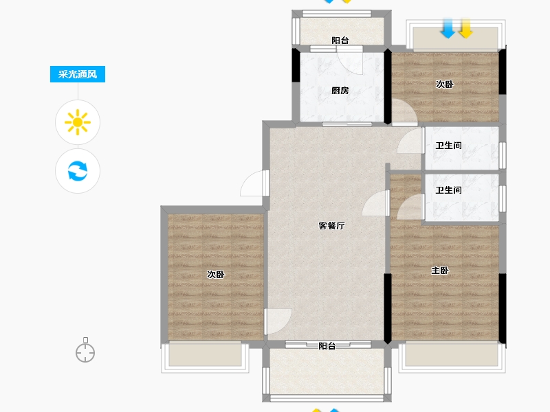 安徽省-滁州市-碧桂园-92.85-户型库-采光通风