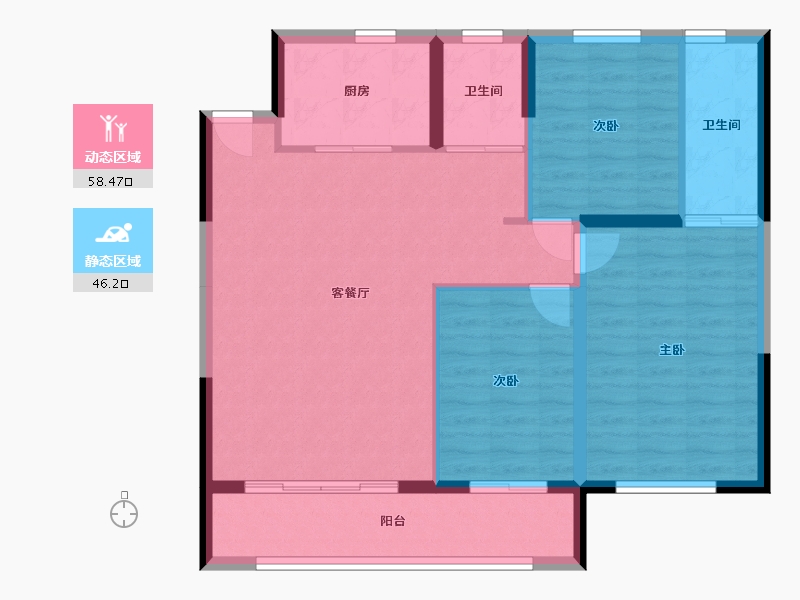 新疆维吾尔自治区-石河子市-城建景河花园-109.00-户型库-动静分区