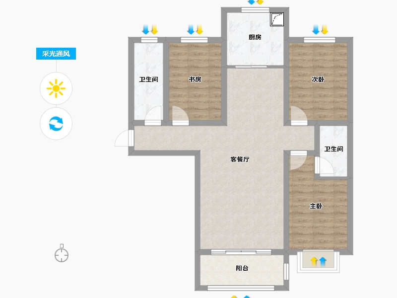 山东省-聊城市-元仓小区-86.00-户型库-采光通风