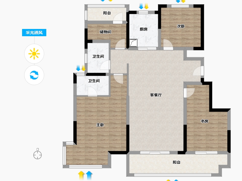 安徽省-宣城市-宣城云锦-127.00-户型库-采光通风