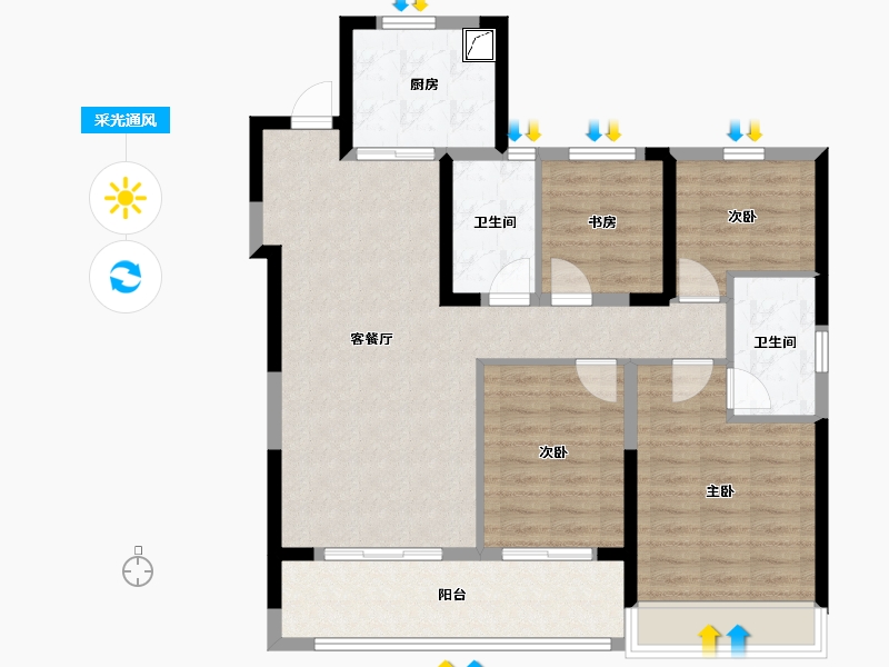 浙江省-温州市-龙湖天曜城-102.00-户型库-采光通风