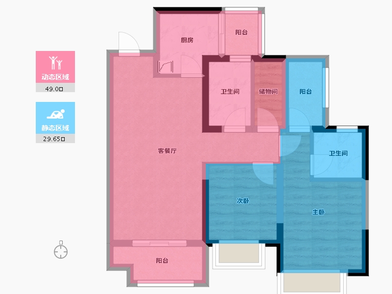 广西壮族自治区-柳州市-融创瀚德·融公馆-73.59-户型库-动静分区