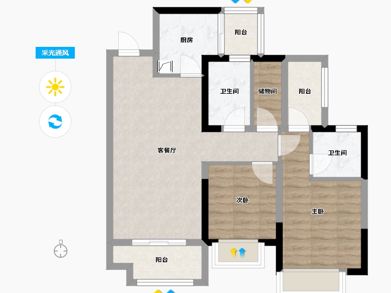 广西壮族自治区-柳州市-融创瀚德·融公馆-73.59-户型库-采光通风