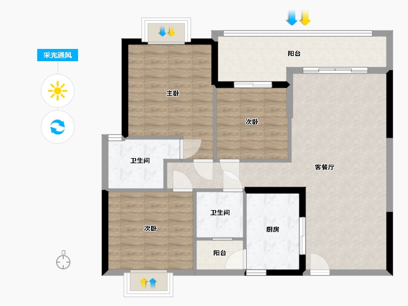 广西壮族自治区-南宁市-凯业花园-一区-104.00-户型库-采光通风