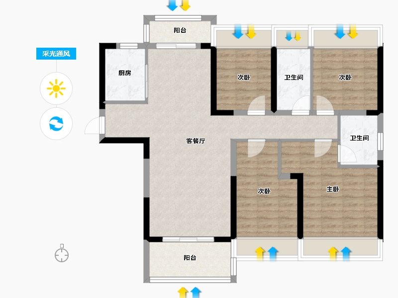 湖北省-黄石市-碧桂园城市花园-105.00-户型库-采光通风