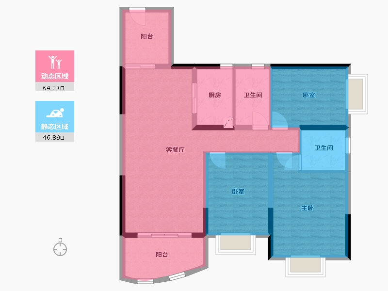 广东省-肇庆市-碧桂园豪布斯卡-103.90-户型库-动静分区