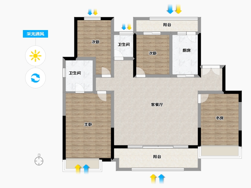 陕西省-西安市-康桥·悦蓉园-130.00-户型库-采光通风