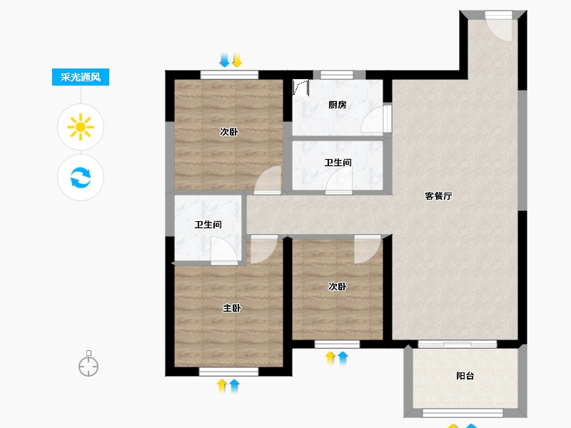 山西省-太原市-芮城佳苑-90.00-户型库-采光通风