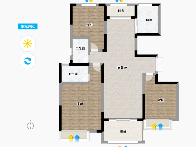 河南省-新乡市-延津建业·壹号城邦-107.72-户型库-采光通风