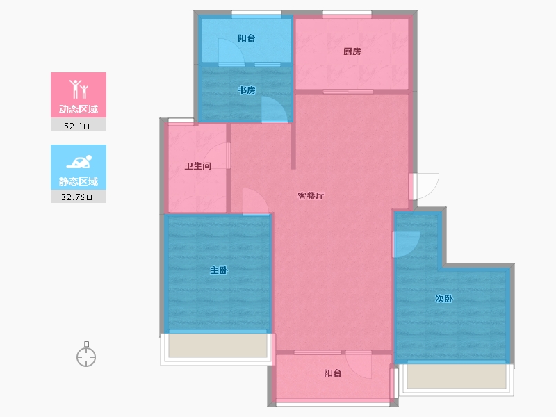 辽宁省-大连市-华润幸福里2期-80.00-户型库-动静分区