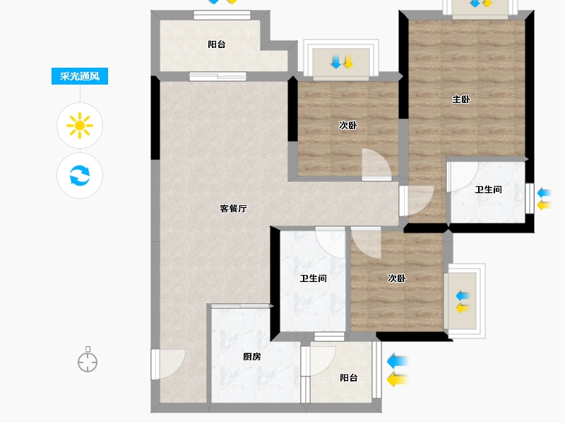 重庆-重庆市-重庆龙湖森镜-78.00-户型库-采光通风