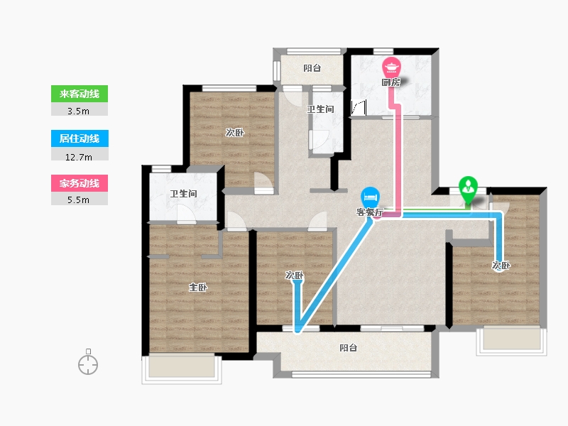 湖南省-长沙市-恒基旭辉湖山赋-105.00-户型库-动静线