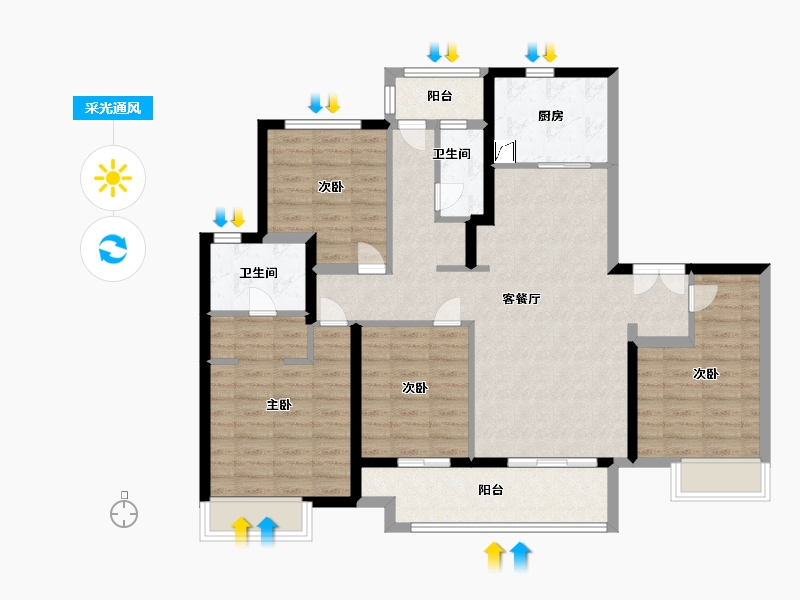 湖南省-长沙市-恒基旭辉湖山赋-105.00-户型库-采光通风