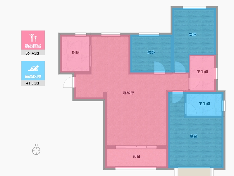 陕西省-西安市-金泰贞观悦府-92.36-户型库-动静分区