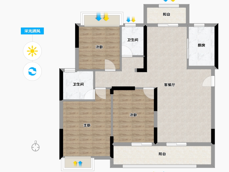 湖北省-荆门市-洋丰凤凰香醍-120.00-户型库-采光通风