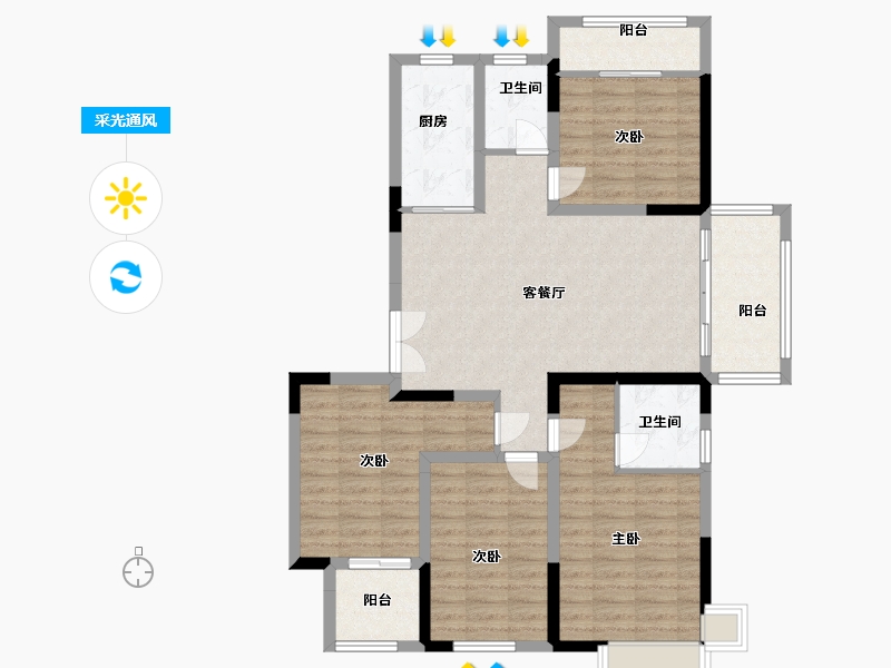 江苏省-南京市-昱龙府-105.00-户型库-采光通风