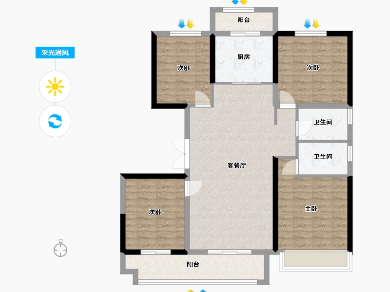 内蒙古自治区-包头市-中梁首府壹号院-130.00-户型库-采光通风