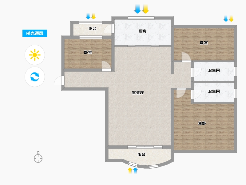 安徽省-安庆市-碧桂园-131.00-户型库-采光通风