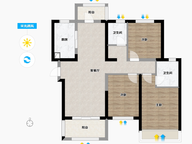 河南省-新乡市-建业比华利庄园-90.78-户型库-采光通风