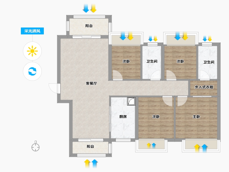 湖南省-岳阳市-美的铂悦府-100.00-户型库-采光通风