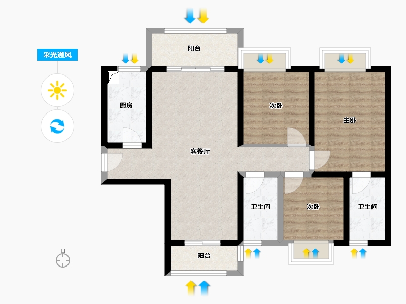 四川省-绵阳市-东辰誉庭-90.00-户型库-采光通风