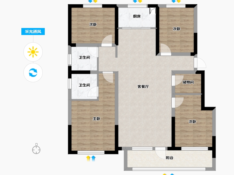 山东省-潍坊市-万特公馆-120.00-户型库-采光通风