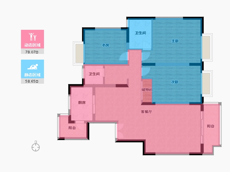 贵州省-遵义市-盘龙水乡-123.00-户型库-动静分区