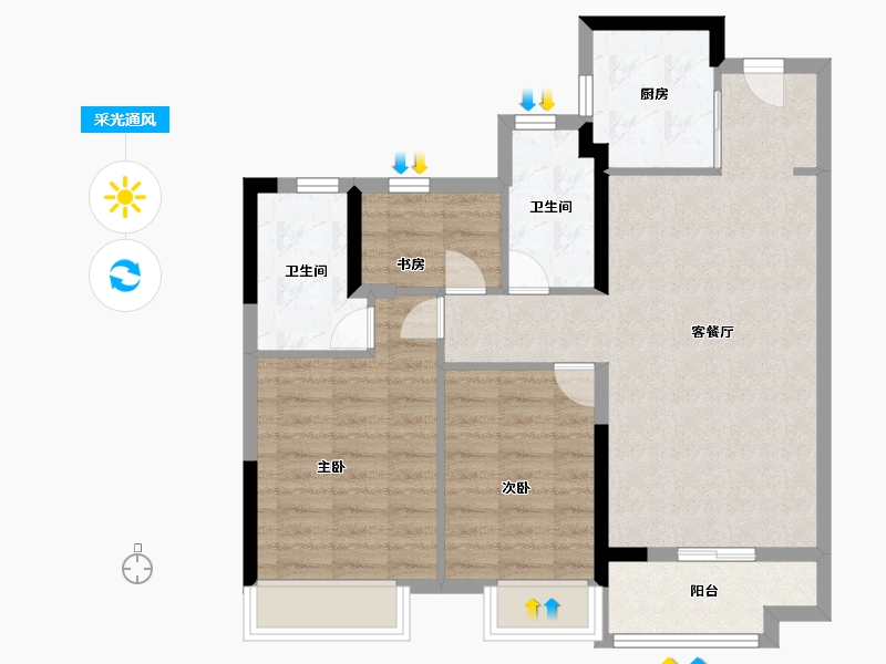 浙江省-湖州市-宝龙旭辉城-76.76-户型库-采光通风