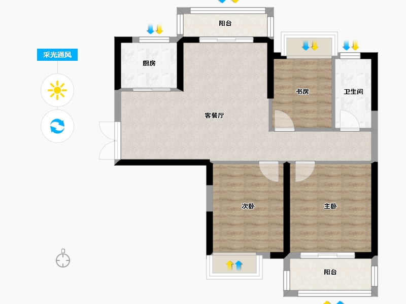 湖北省-武汉市-凤凰小城-76.00-户型库-采光通风