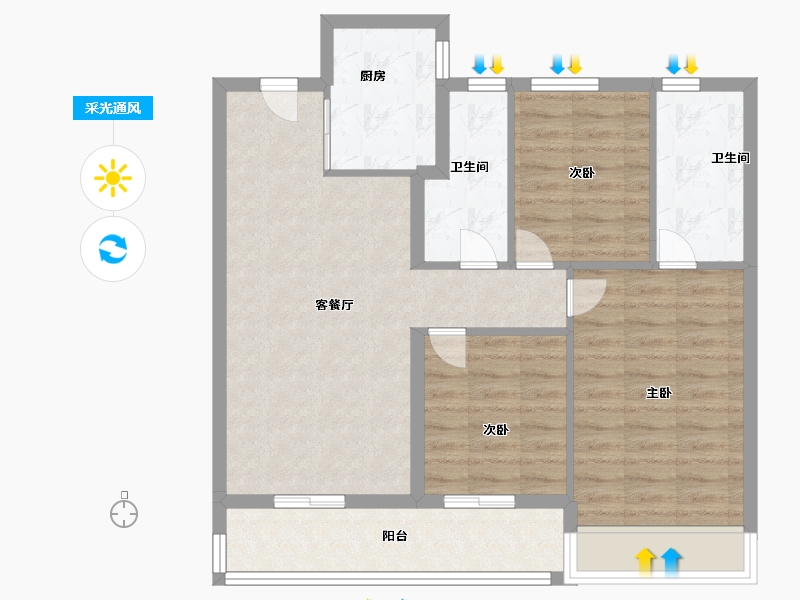 江苏省-苏州市-万科玉玲珑-80.00-户型库-采光通风