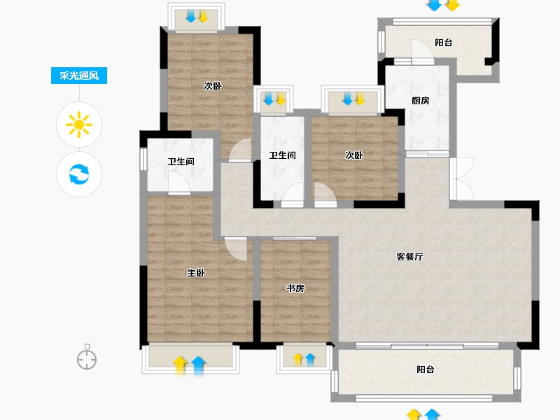 四川省-成都市-水岸华府-124.00-户型库-采光通风