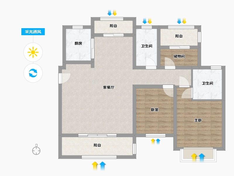 河南省-安阳市-建业城-93.00-户型库-采光通风