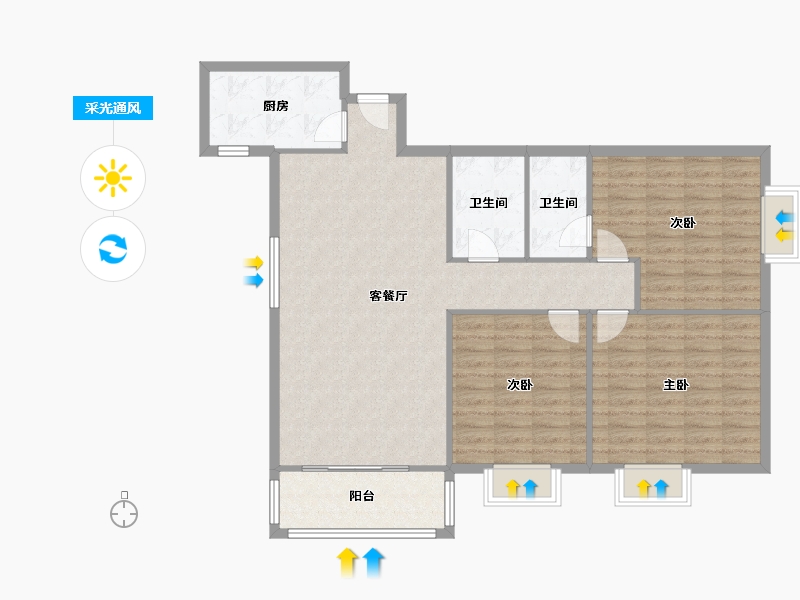 陕西省-西安市-开元商住楼-120.00-户型库-采光通风