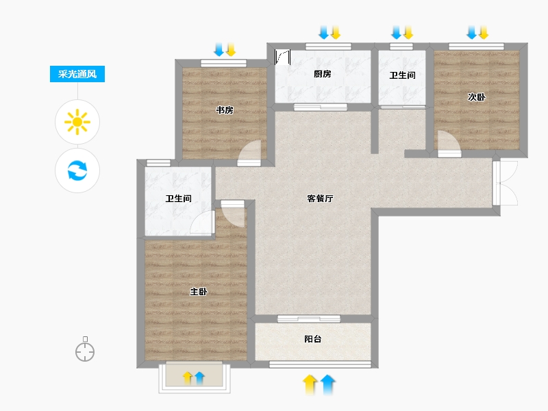 陕西省-宝鸡市-佳苑新城-90.00-户型库-采光通风