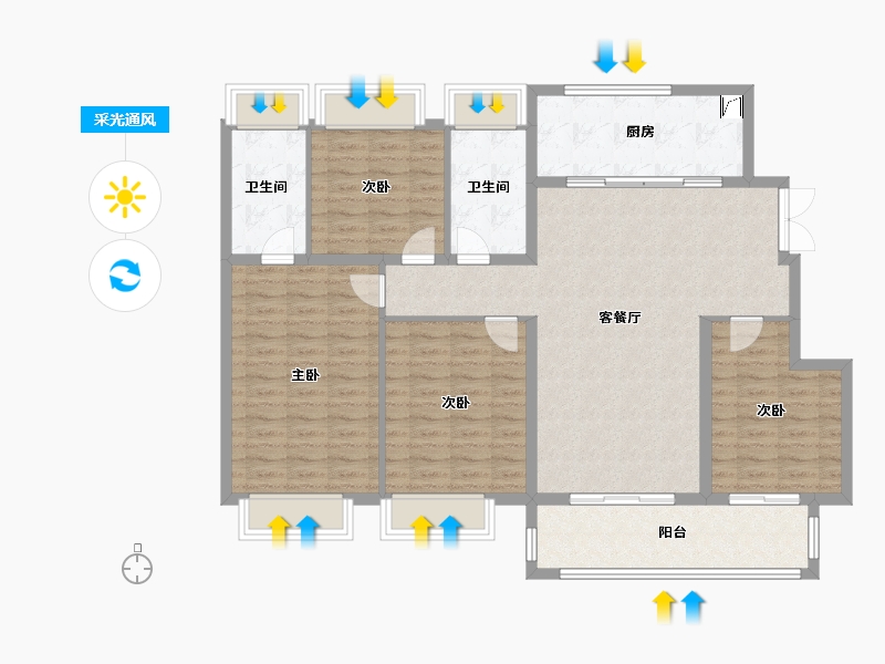 江苏省-南通市-卓越府-125.00-户型库-采光通风