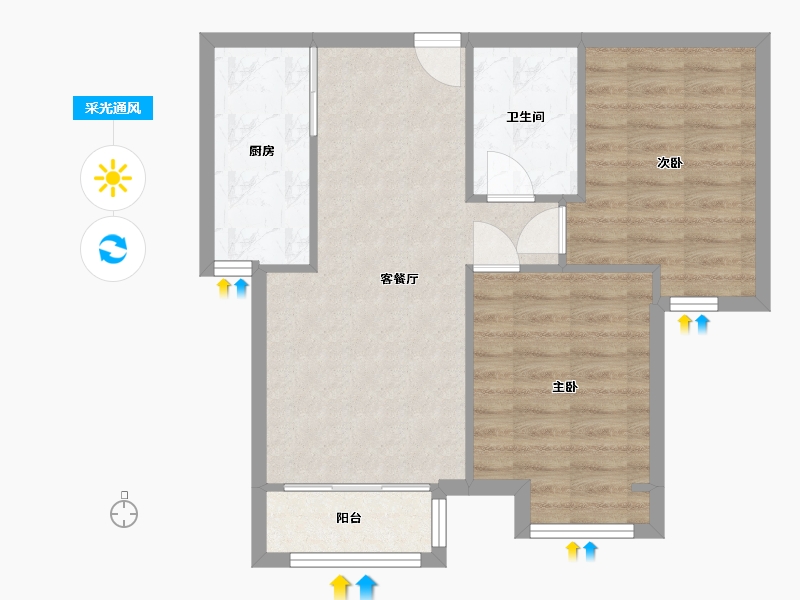 河北省-廊坊市-绿宸万华城B区-63.00-户型库-采光通风